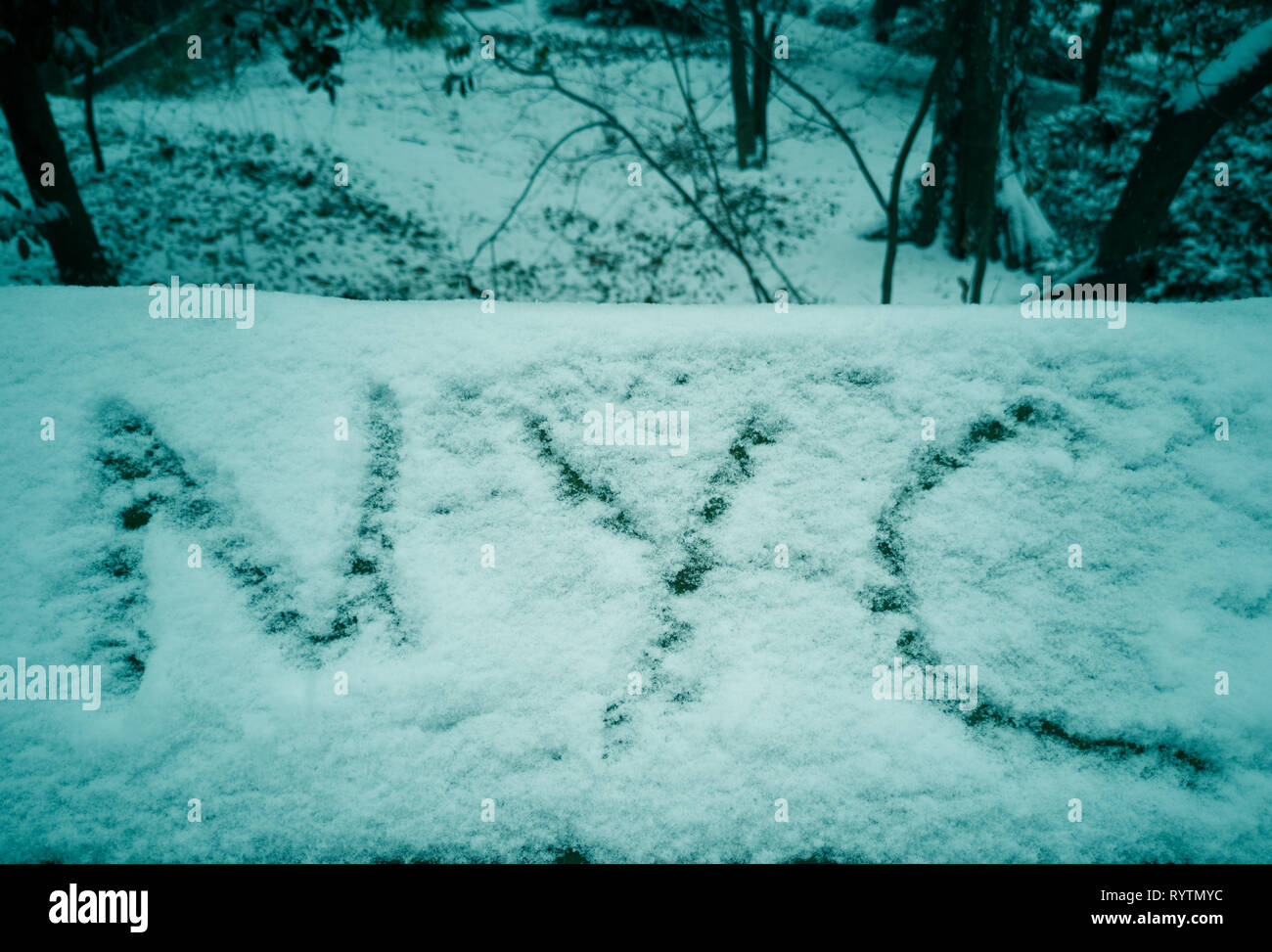 NYC im Schnee geschrieben Stockfoto