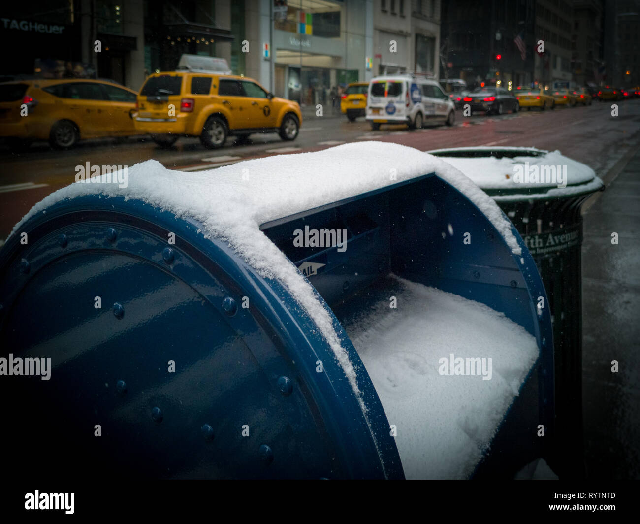 Schneefall in New York Stockfoto