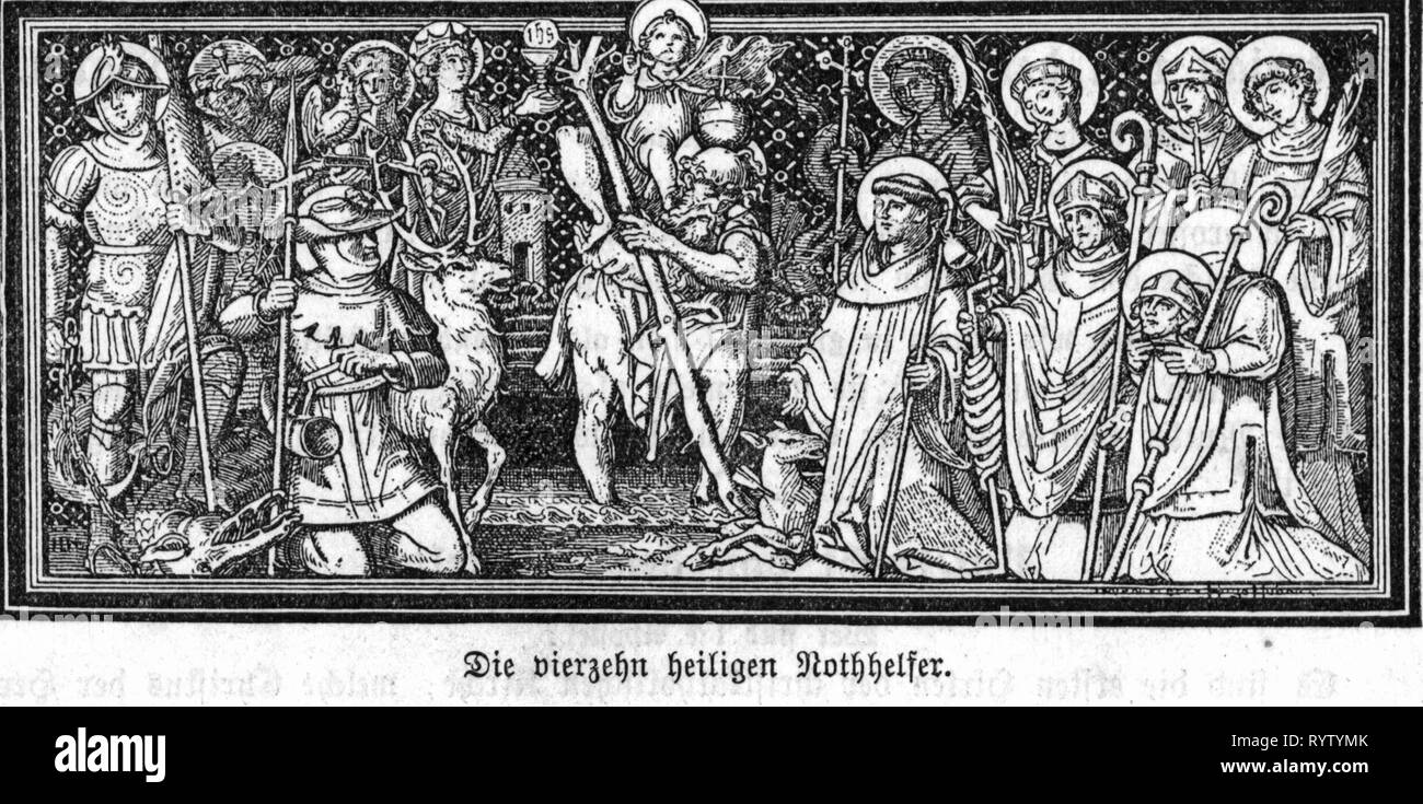 Religion, Christentum, saint, wird "von den Vierzehn Nothelfern", Holzstich, 19. Jahrhundert, Additional-Rights - Clearance-Info - Not-Available Stockfoto