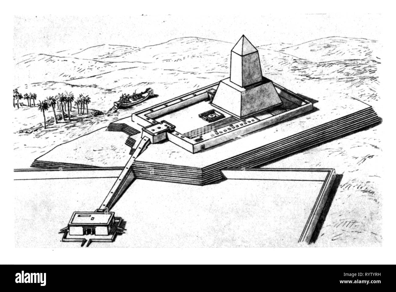 Religion, sonnenanbetung, sun Heiligtum des Pharao Nyuserre in der Nähe von Abusir, Wiederaufbau, nachdem Gaston Maspero, 1907, Additional-Rights - Clearance-Info - Not-Available Stockfoto