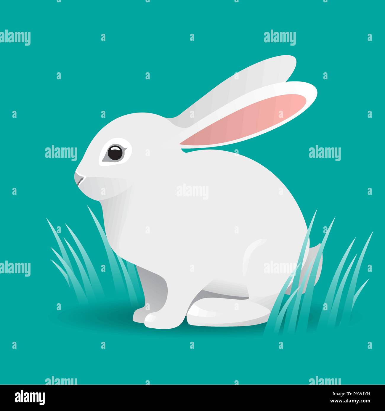 Cute White Bunny Rabbit Cartoon Vector Illustration Stock Vektor