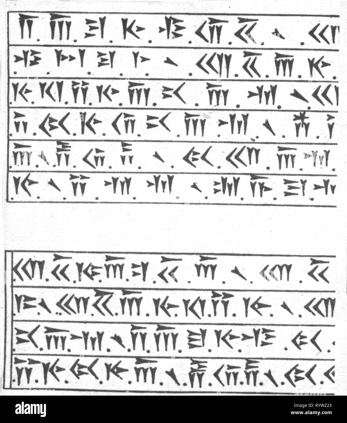 Schreiben, Script, Keilschrift, alte persische Keilschrift Tabletten G und B, Illustration zu "Neue Beitraege zur Erlaeuterung der Keilschrift persepolitanischen" von Georg Friedrich Grotefend, 1837 Additional-Rights - Clearance-Info - Not-Available Stockfoto