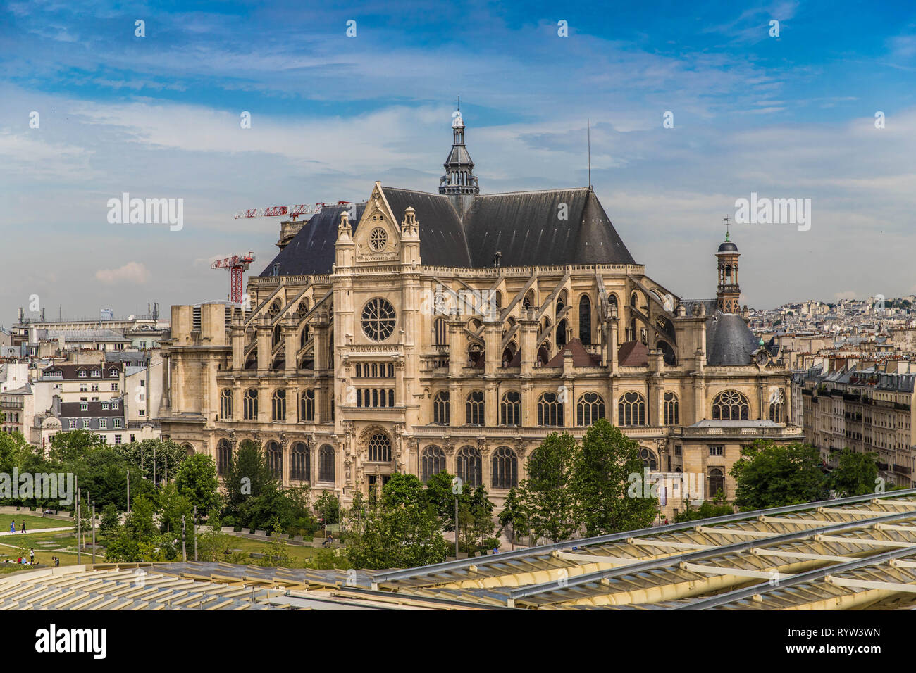 Kirche Saint-Eustache, Eglise Saint Eustache, vor dem Vordach, Les Halles, Paris Stockfoto
