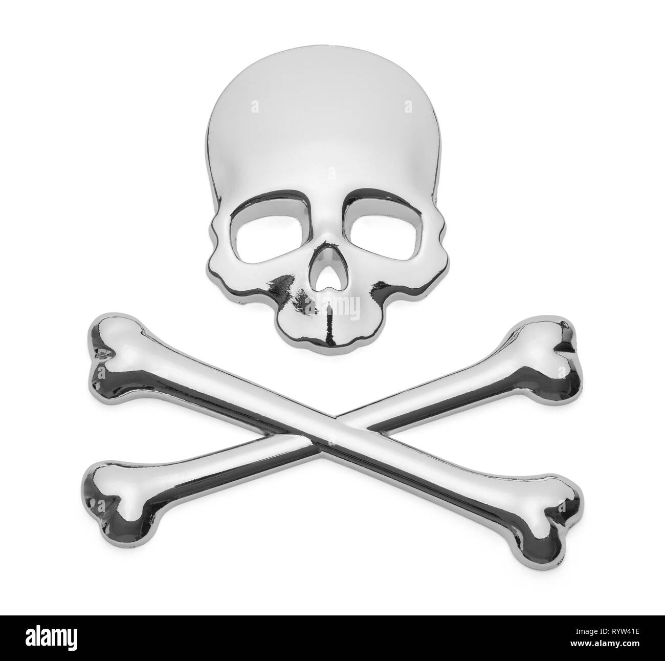 Schädel und Knochen Pirat Auto Aufkleber Abzeichen auf Isoliert. Stockfoto