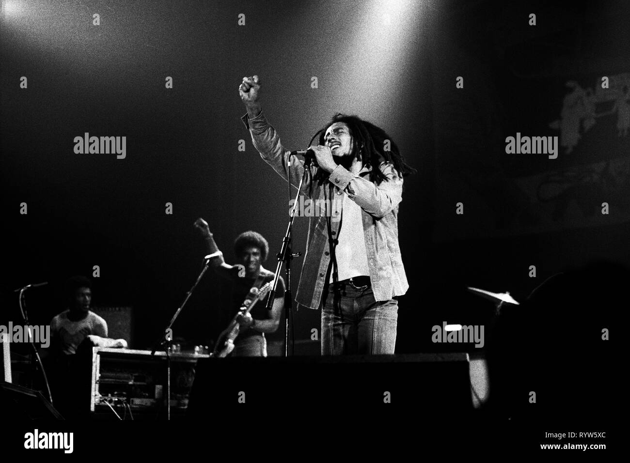 Die jamaikanische Musiker Bob Marley performing in München, 1977. Stockfoto