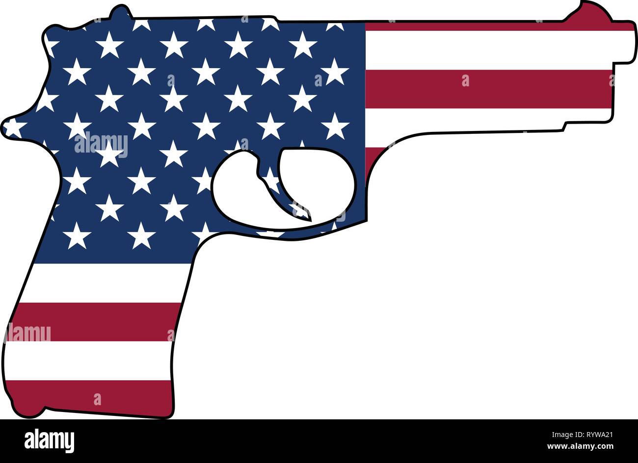 Amerikanische Flagge Gun automatische Pistole Pistole isoliert Vector Illustration Stock Vektor