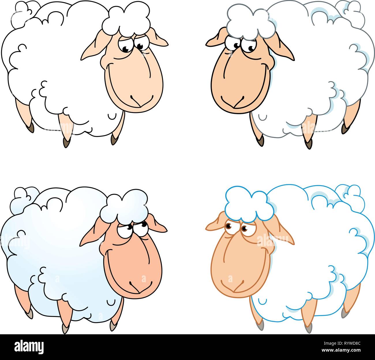 Die Abbildung zeigt ein paar lustige Cartoon Schafe auf einem weißen Hintergrund, auf separaten Ebenen. Stock Vektor