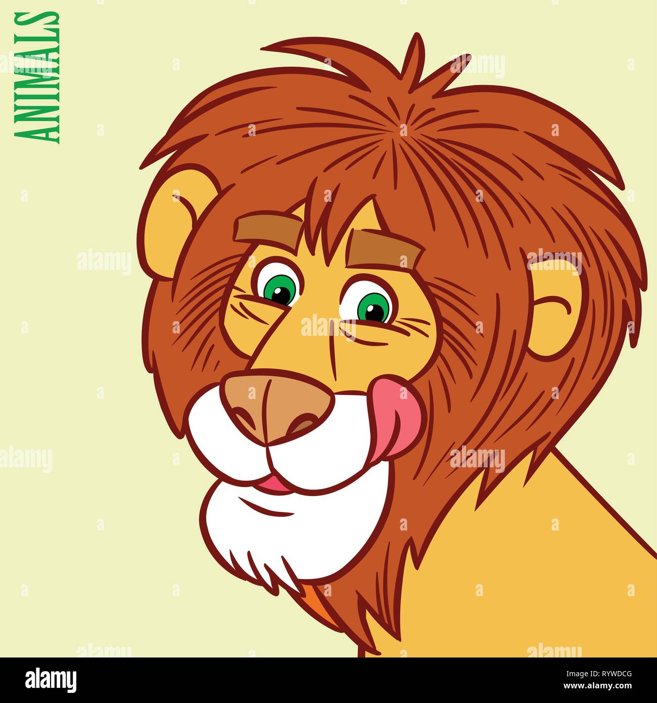 Die Abbildung zeigt eine lustige Lion's Head. Abbildung im Cartoon Stil. Stock Vektor