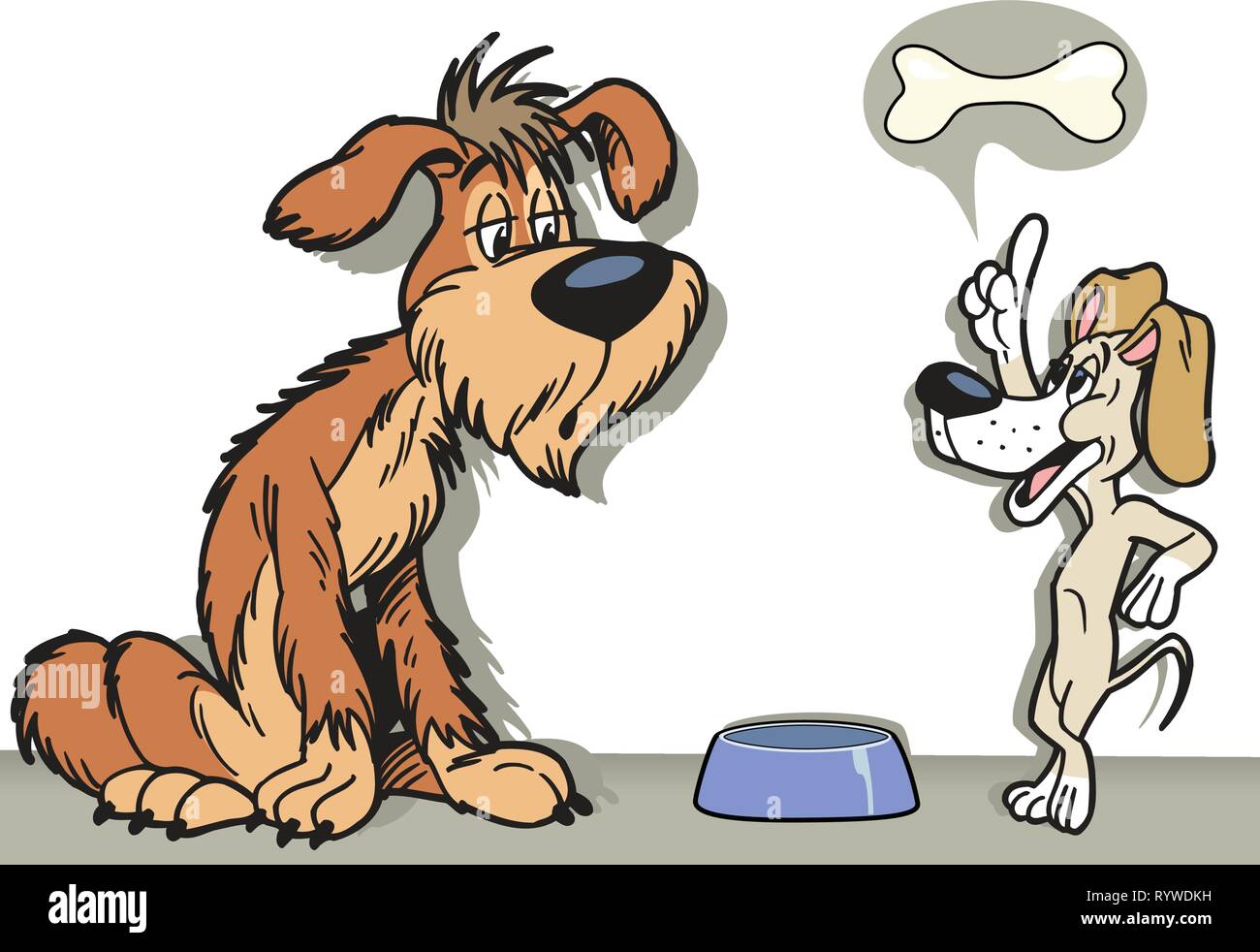 Die Abbildung zeigt zwei cartoon Hunde. Sie sprechen über Essen. Abbildung auf separaten Ebenen getan. Stock Vektor