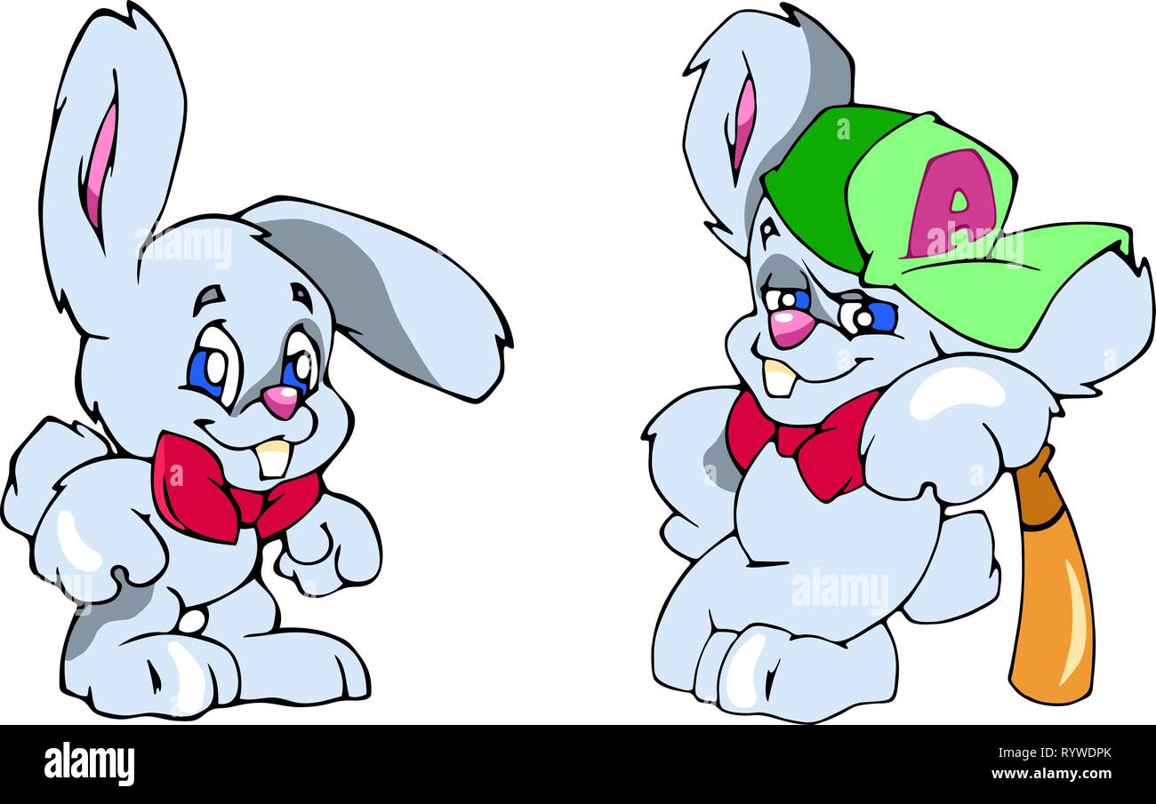 Die vector Abbildung zeigt zwei lustige Spielzeug Hasen, auf weißem Hintergrund Stock Vektor