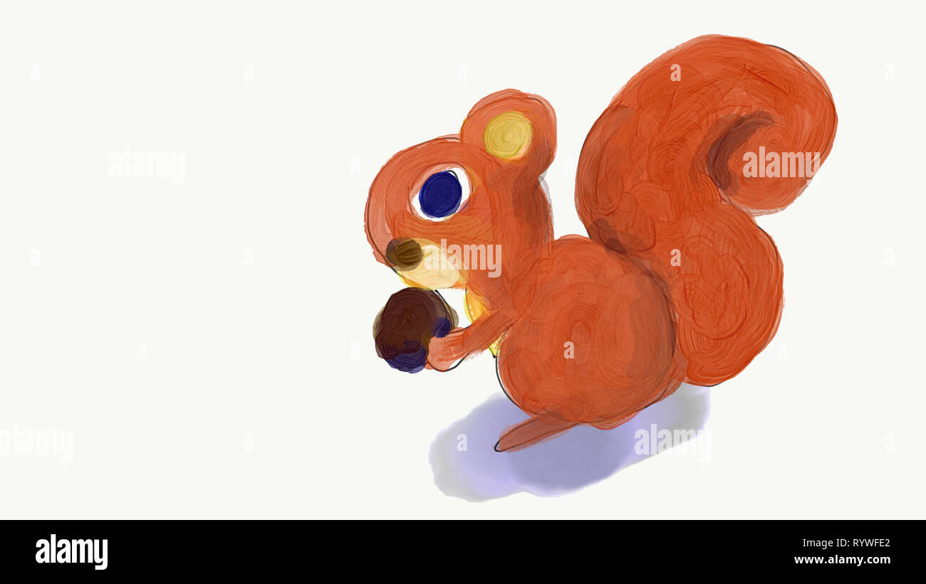Eichhörnchen essen Mutter Malerei Illustration mit isoliert weißer Hintergrund Stockfoto