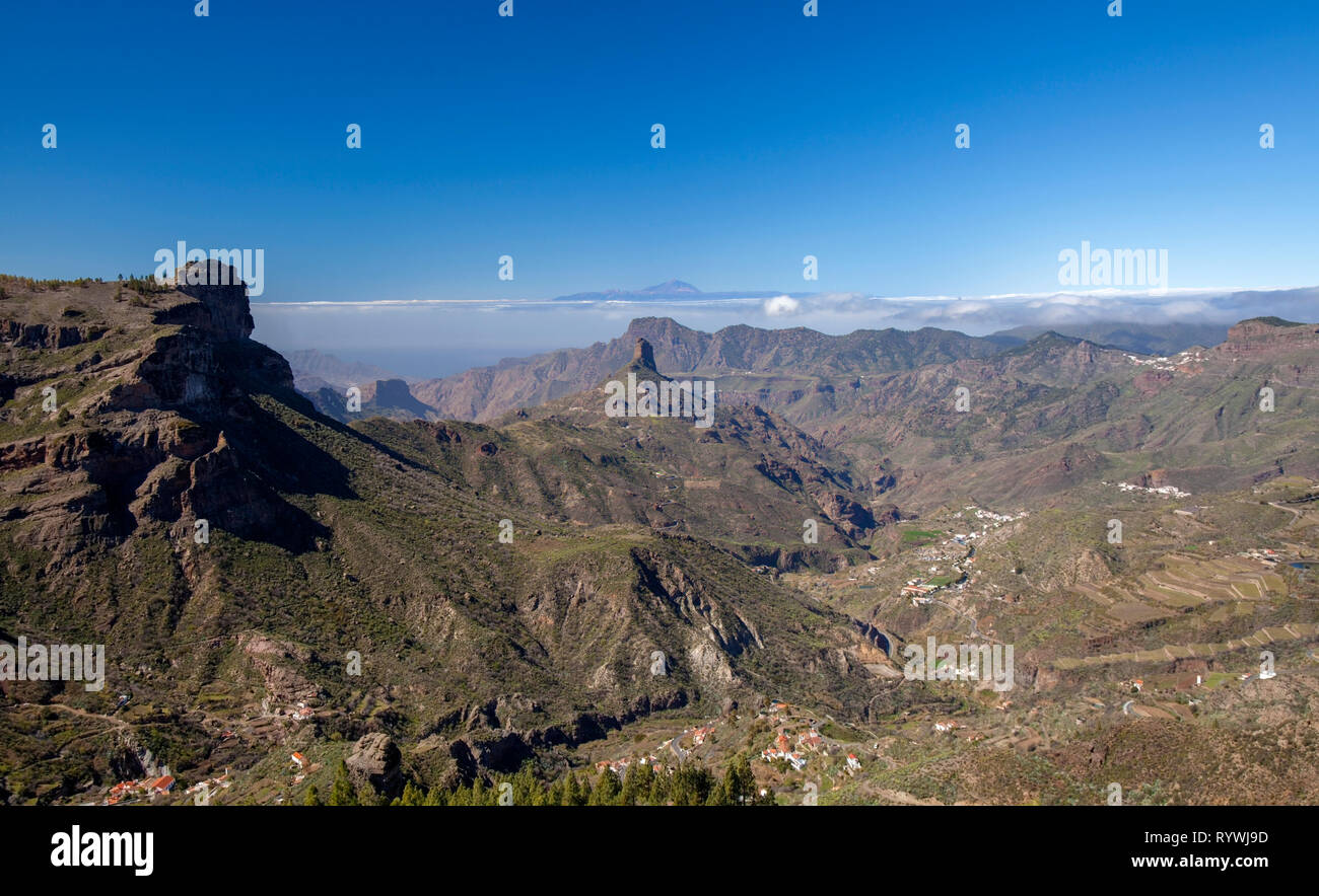 Gran Canaria, Las Cumbres, den höchsten Punkt der Insel, Februar, Blick über die Caldera de Tejeda Stockfoto