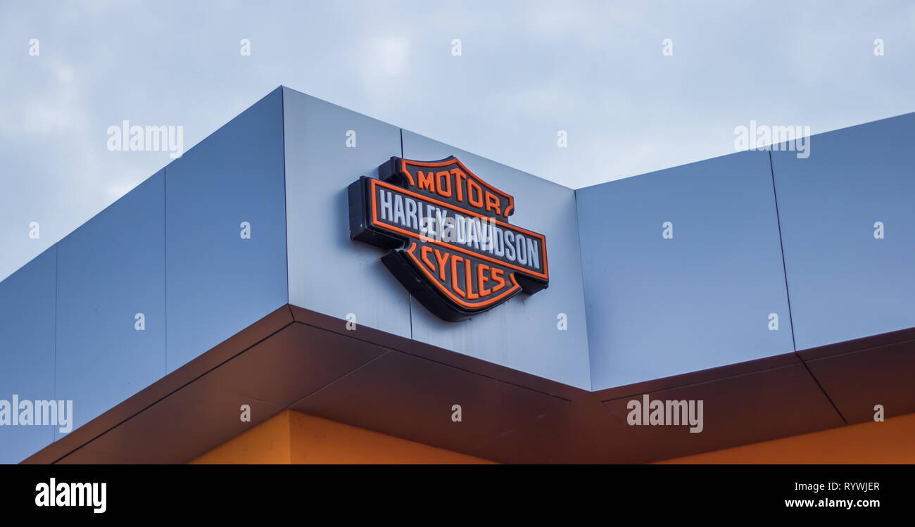 Harley Davidson Namensschild am 'Open House' in Italien Stockfoto