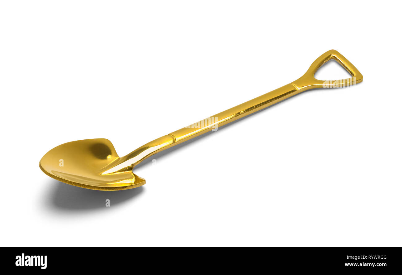 Goldene Schaufel isoliert auf einem weißen Hintergrund. Stockfoto