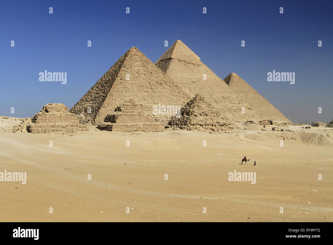 Pyramide von Gizeh Komplex, Giza Plateau, Giza, Kairo, Ägypten Stockfoto