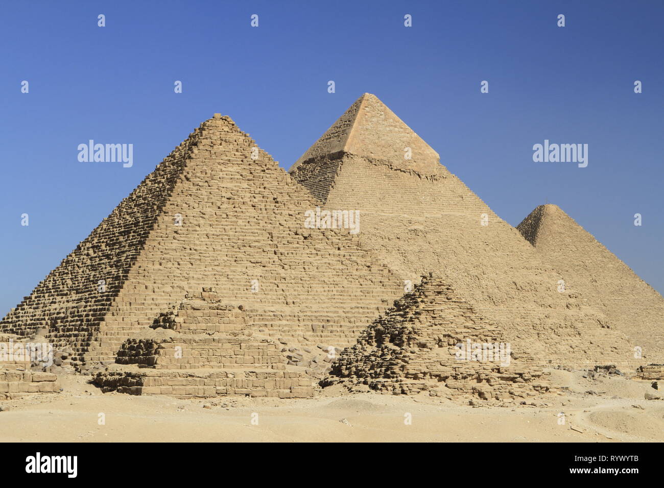 Pyramide von Gizeh Komplex, Giza Plateau, Giza, Kairo, Ägypten Stockfoto