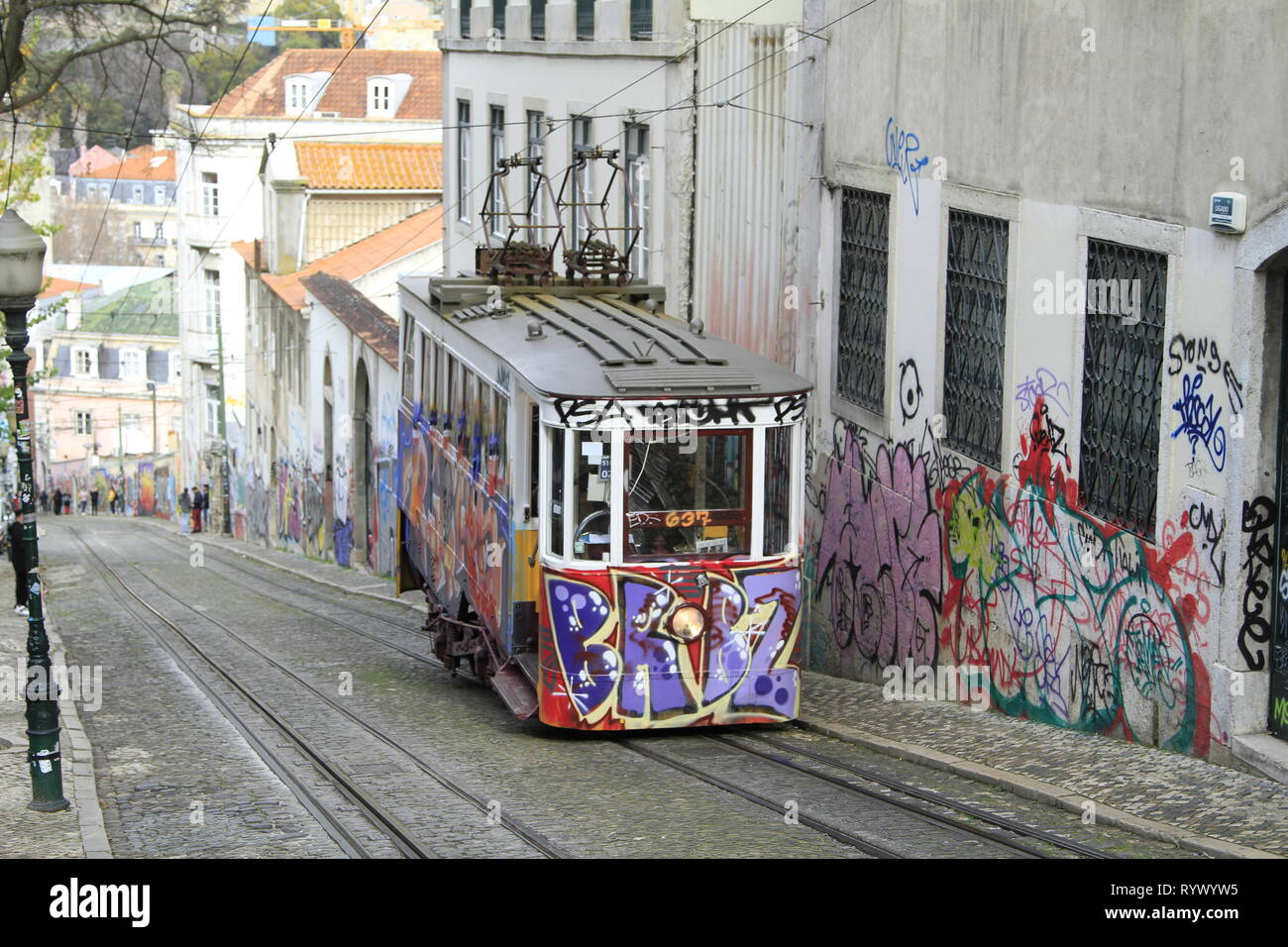 Elevador da Gloria, Barrio Alto, Lissabon, Portugal Stockfoto