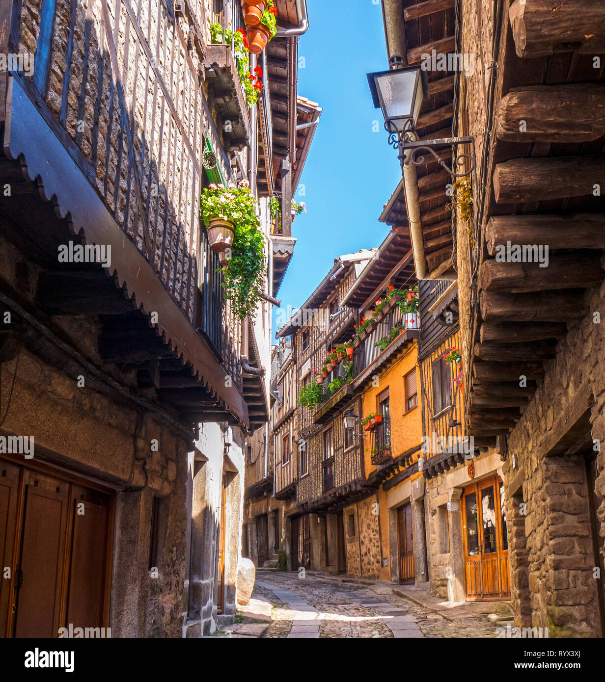 Calle típica de La Alberca. Sierra de Francia. Salamanca. Castilla León. España. Stockfoto