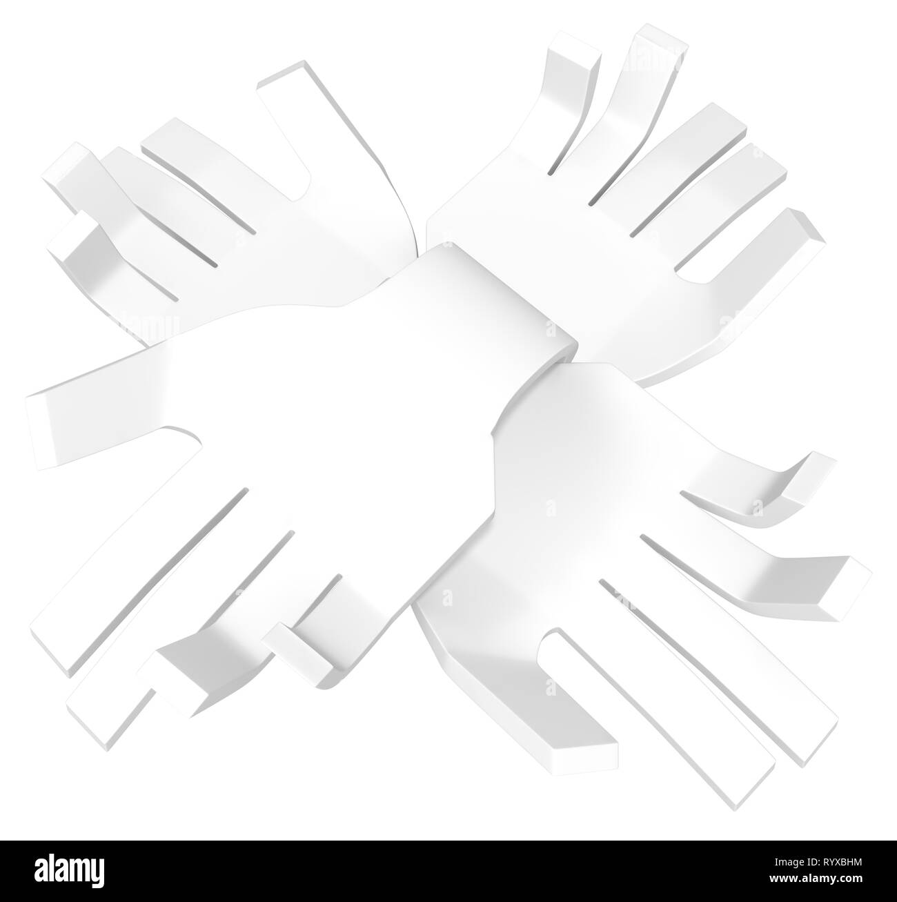 Flache Hand vier weißen 3D-Illustration abstrakt, horizontal Stockfoto