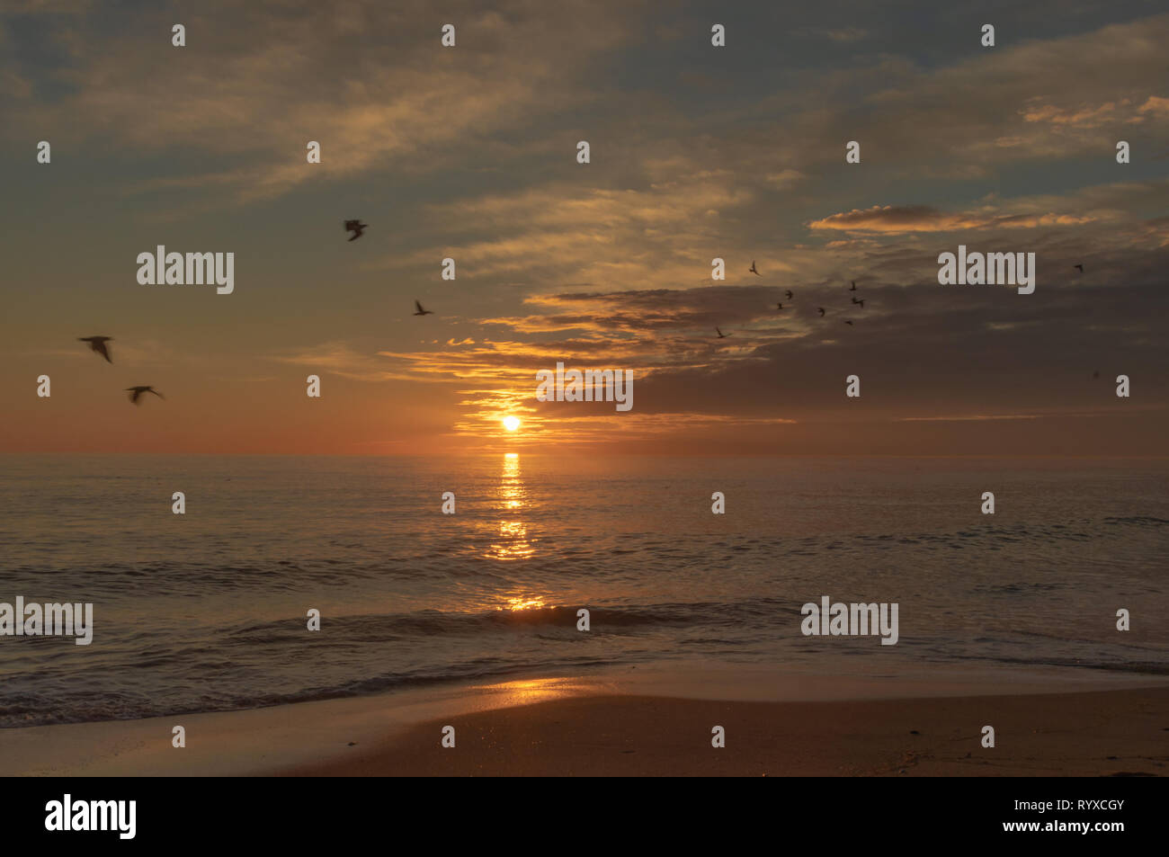 Erfassung der Sonnenaufgang am Strand in Nags Head, North Carolina in den Outer Banks Stockfoto