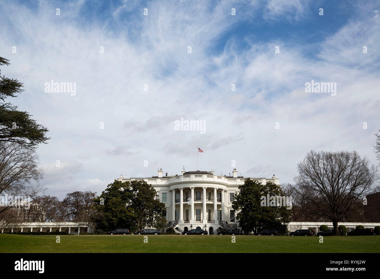 Washington, DC, USA. 15 Mär, 2019. Südseite des Weißen Hauses in Washington, DC, USA, am Freitag, den 15. März 2019. Credit: Al Drago/Pool über CNP | Verwendung der weltweiten Kredit: dpa/Alamy leben Nachrichten Stockfoto