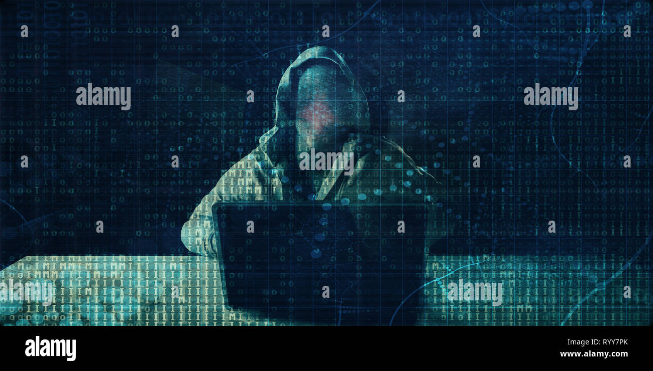 Hacker Vor Computer Laptop Sicherheit Technologie Stockfoto