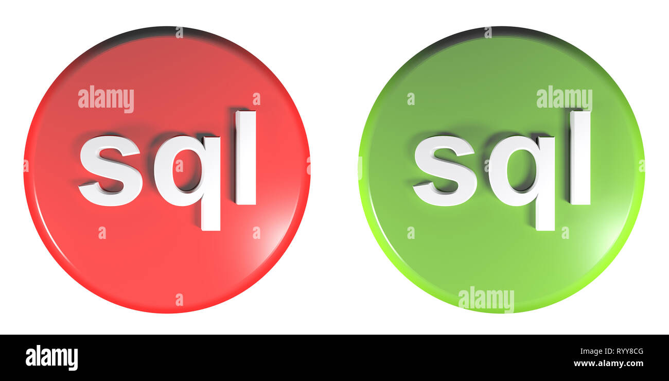 Sql-roten und grünen Kreis Taster - 3D Rendering illustration Stockfoto