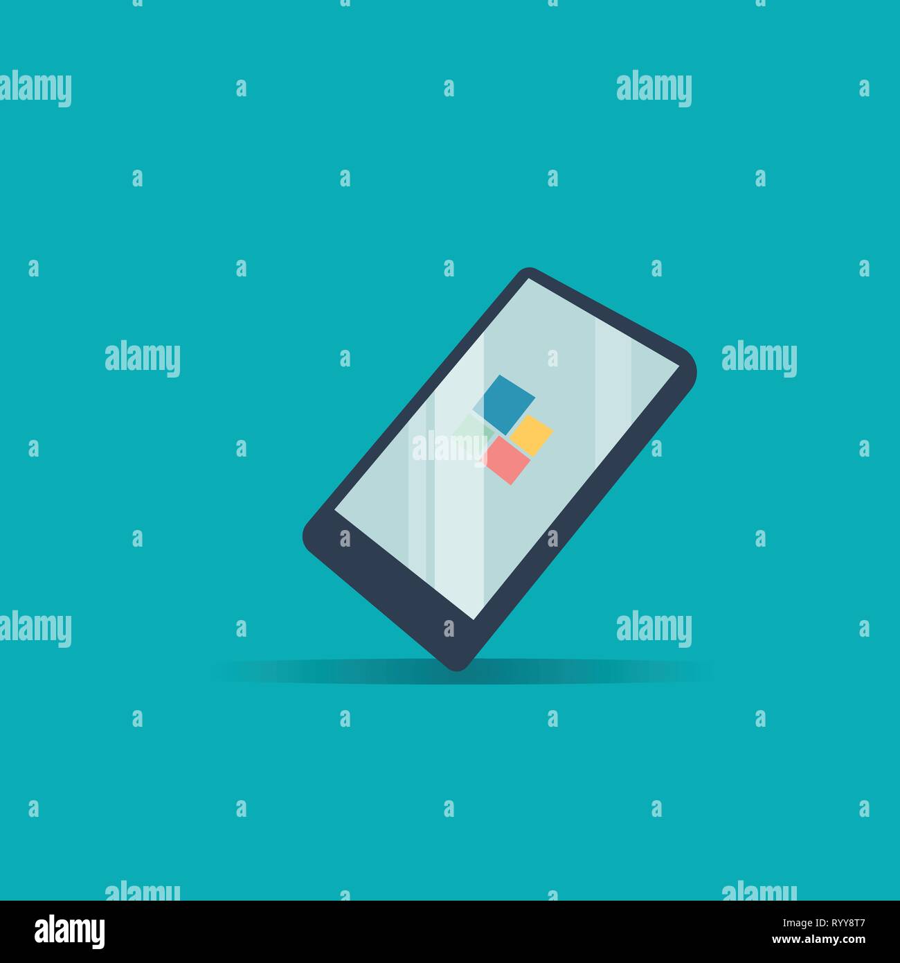 Smartphone Display Anwendung auf dem Bildschirm Vektor. Moderne Handy mit Farbe Gadget auf blauem Hintergrund Stock Vektor