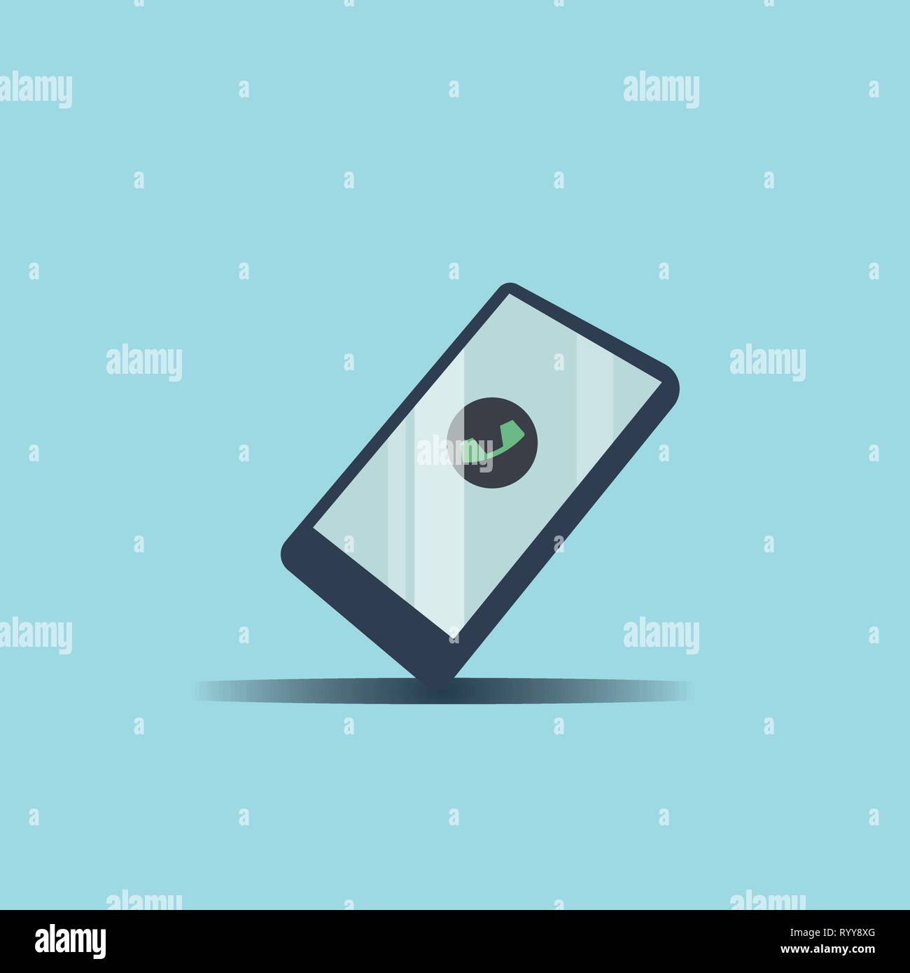 Smartphone Display Anruf Anwendung auf dem Bildschirm Vektor. Moderne Handy mit Berufung auf blauem Hintergrund Stock Vektor