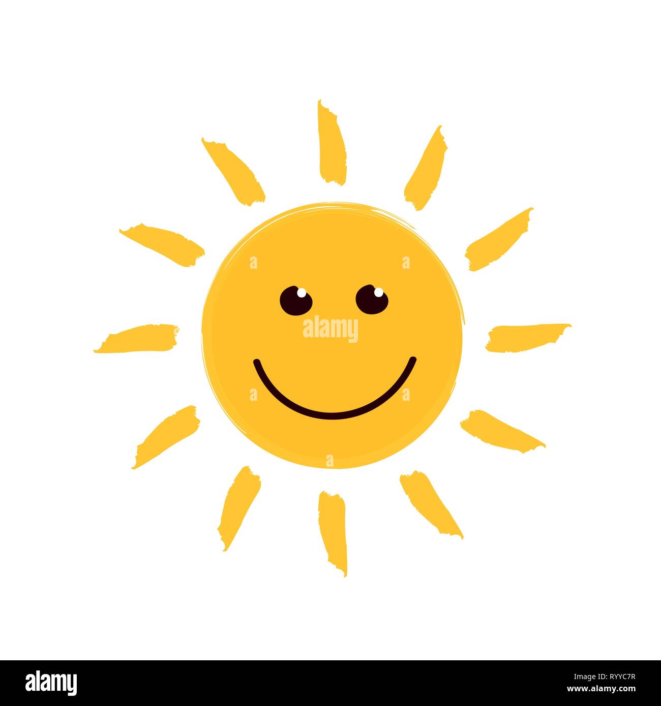 Glücklich lächelnde Sonne auf weißem Hintergrund Vektorillustration