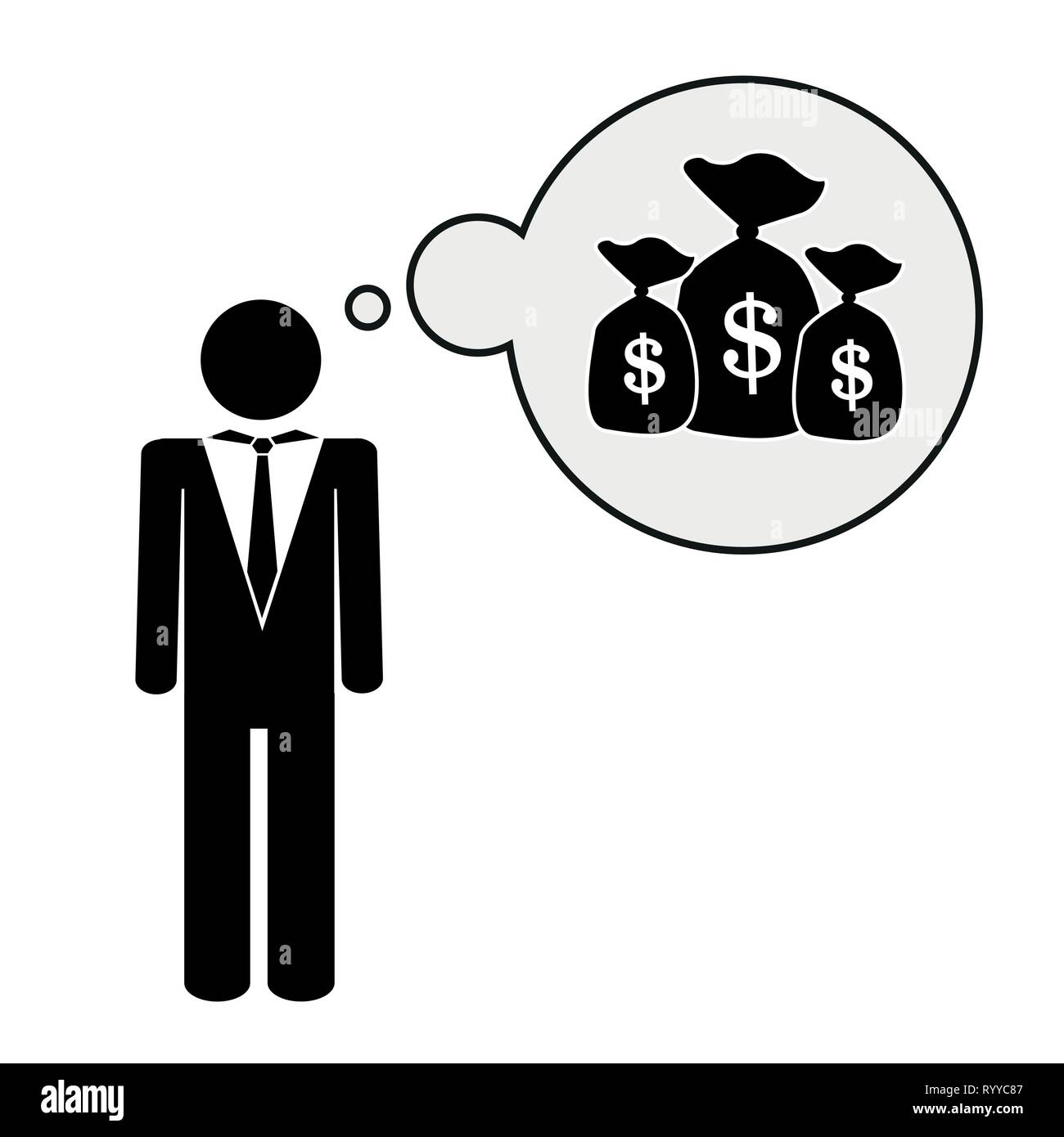 Geschäftsmann denkt über eine Menge Geld Piktogramm Vektor-illustration EPS 10. Stock Vektor