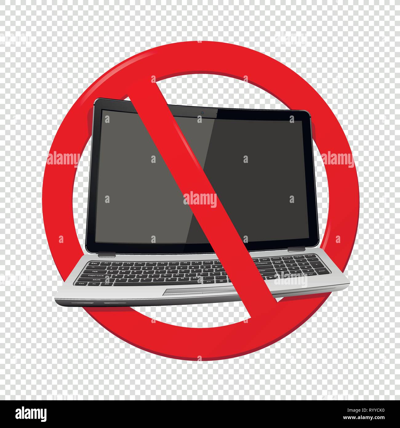 Nicht verwenden, Laptop-Verbotsschild auf transparentem Hintergrund isoliert. Vector Illustration. Stock Vektor
