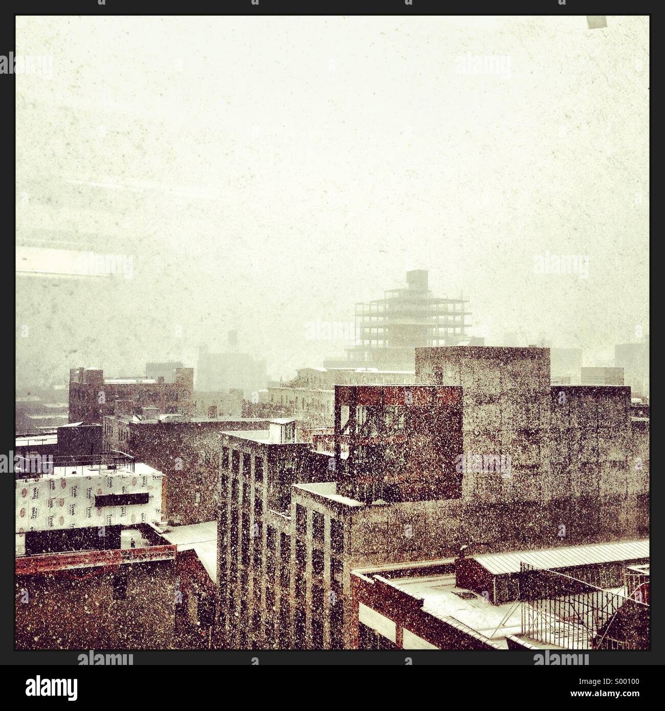 Skyline-Blick in Brooklyn New York während eines Schneesturms Stockfoto