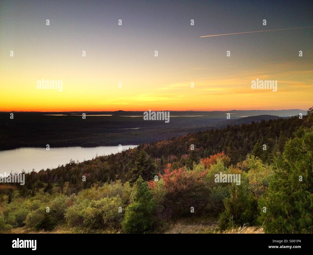 Sonnenuntergang auf Cadillac Mountain, USA Stockfoto