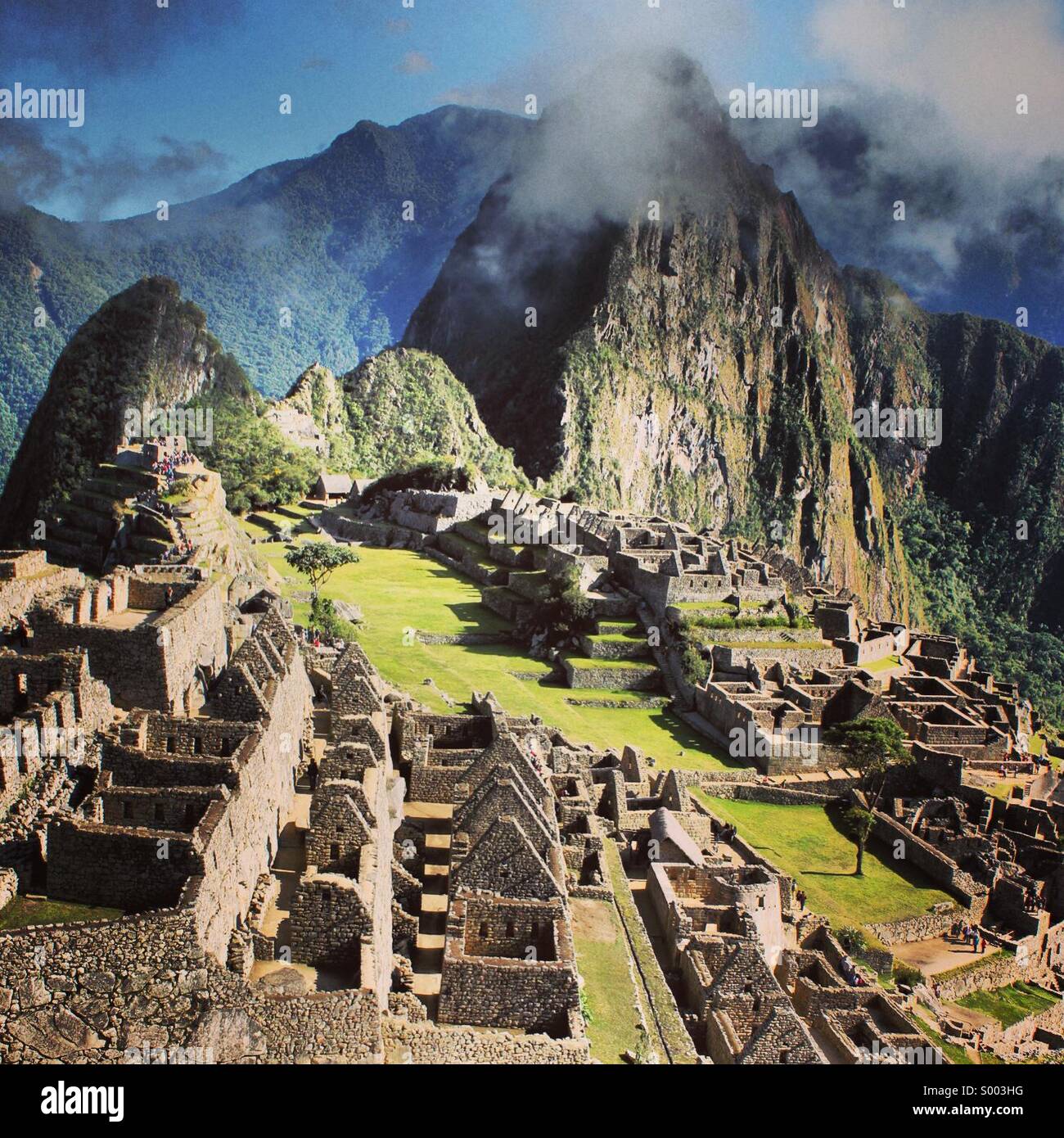 Machu Picchu, mit Instagram X-Pro II Filter bearbeitet. Stockfoto