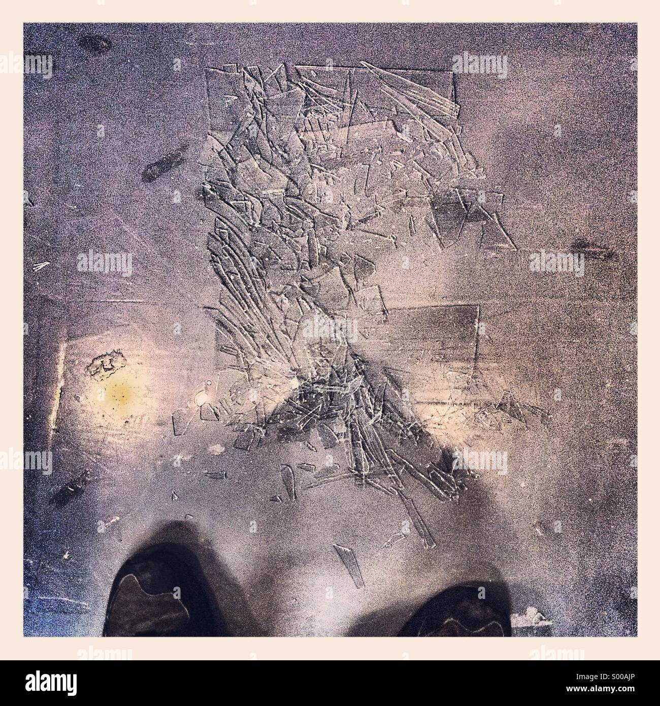 Glasscherben auf Etage Stockfoto