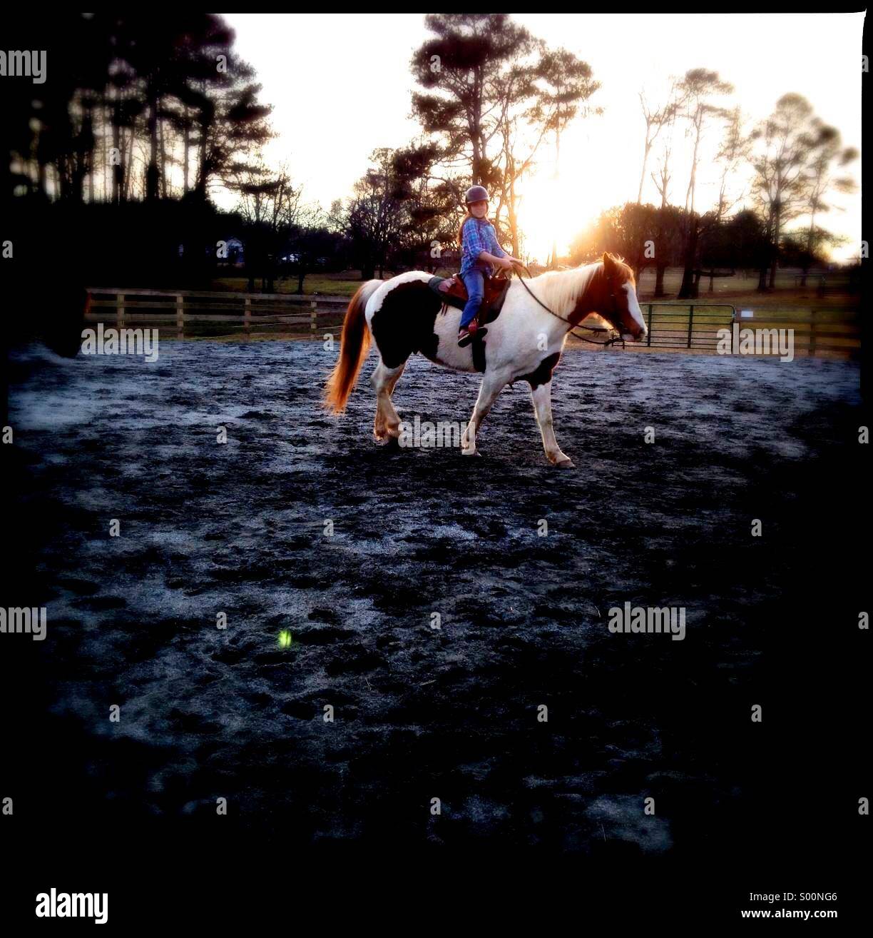 Mädchen auf einem Pferd in North Georgia, USA Stockfoto