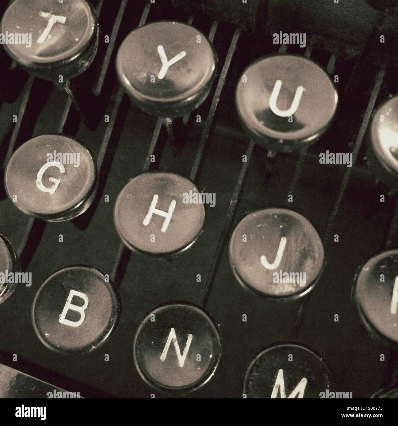 Schreibmaschine Schlüssel auf einer Vintage Schreibmaschine. Stockfoto