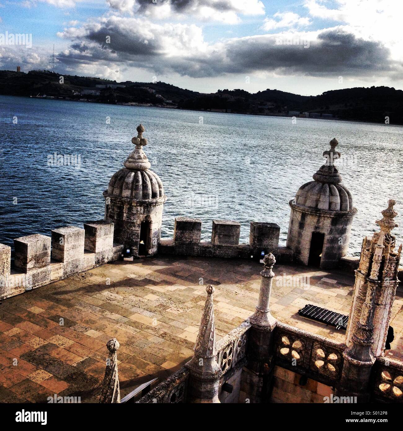 Blick vom Turm von Belem - Smartphone-aufgenommenes Stockfoto