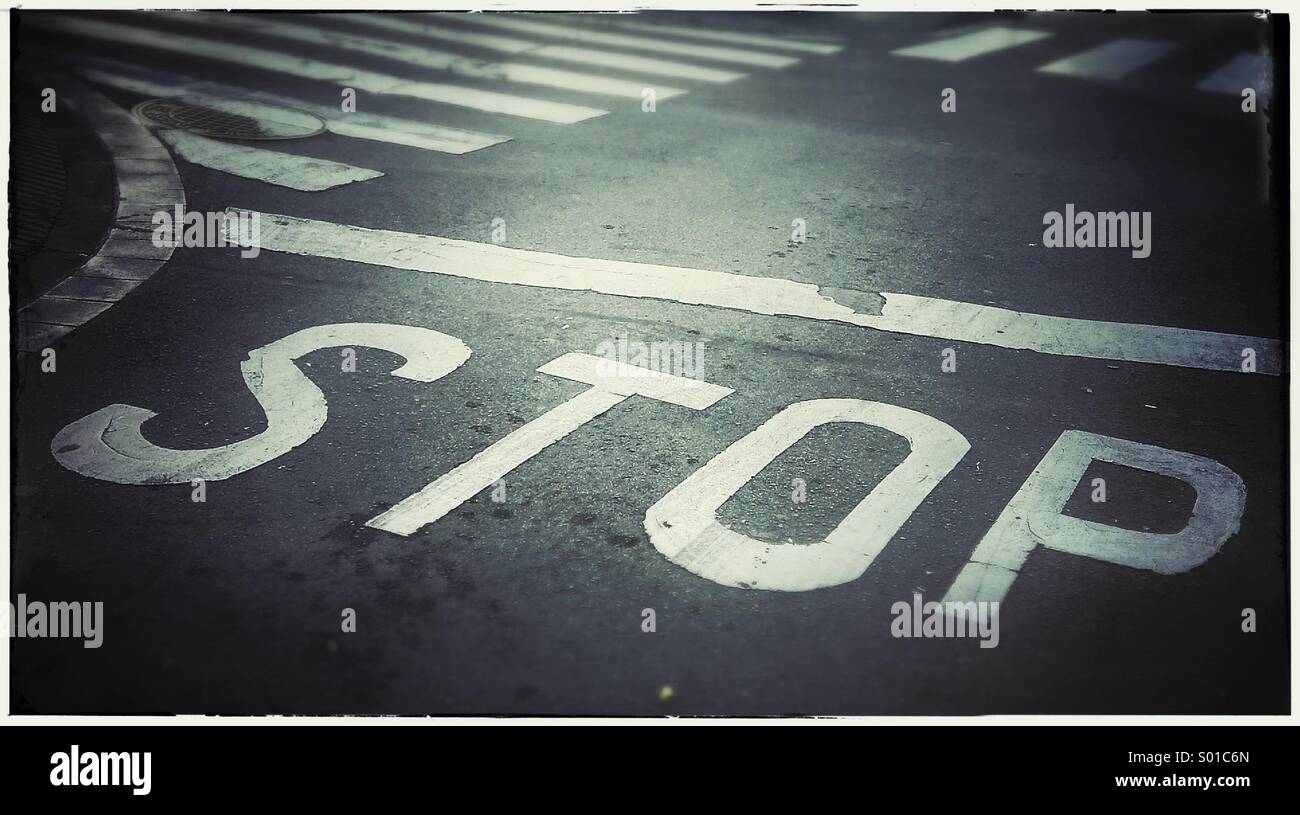 Stop-Schild auf asphalt Stockfoto