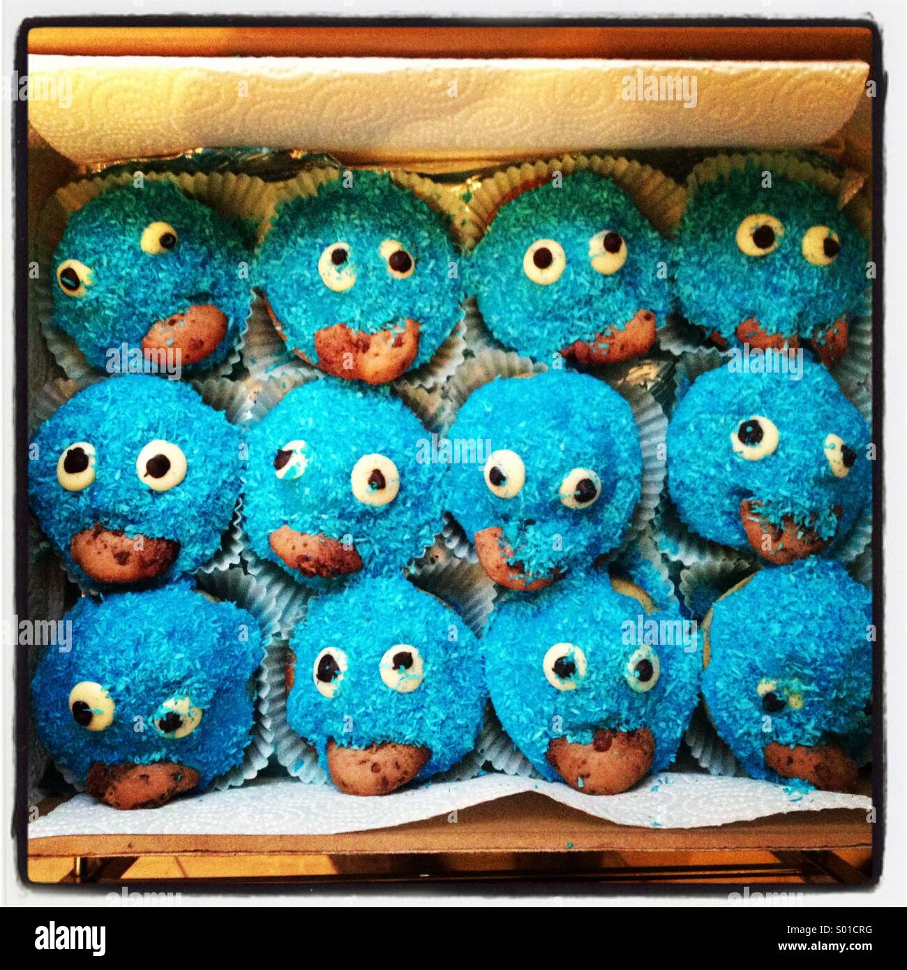 Cookie Monster Muffins Stockfoto