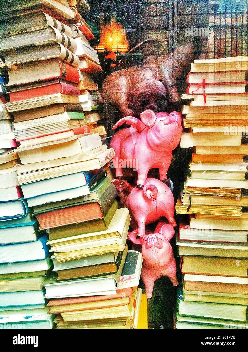 Ein Paris Buchhandlung-Fenster - Smartphone-aufgenommenes Stockfoto