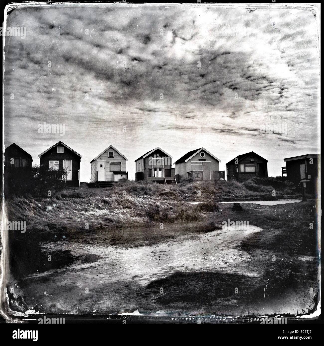 Strandhütten - Smartphone-aufgenommenes Stockfoto