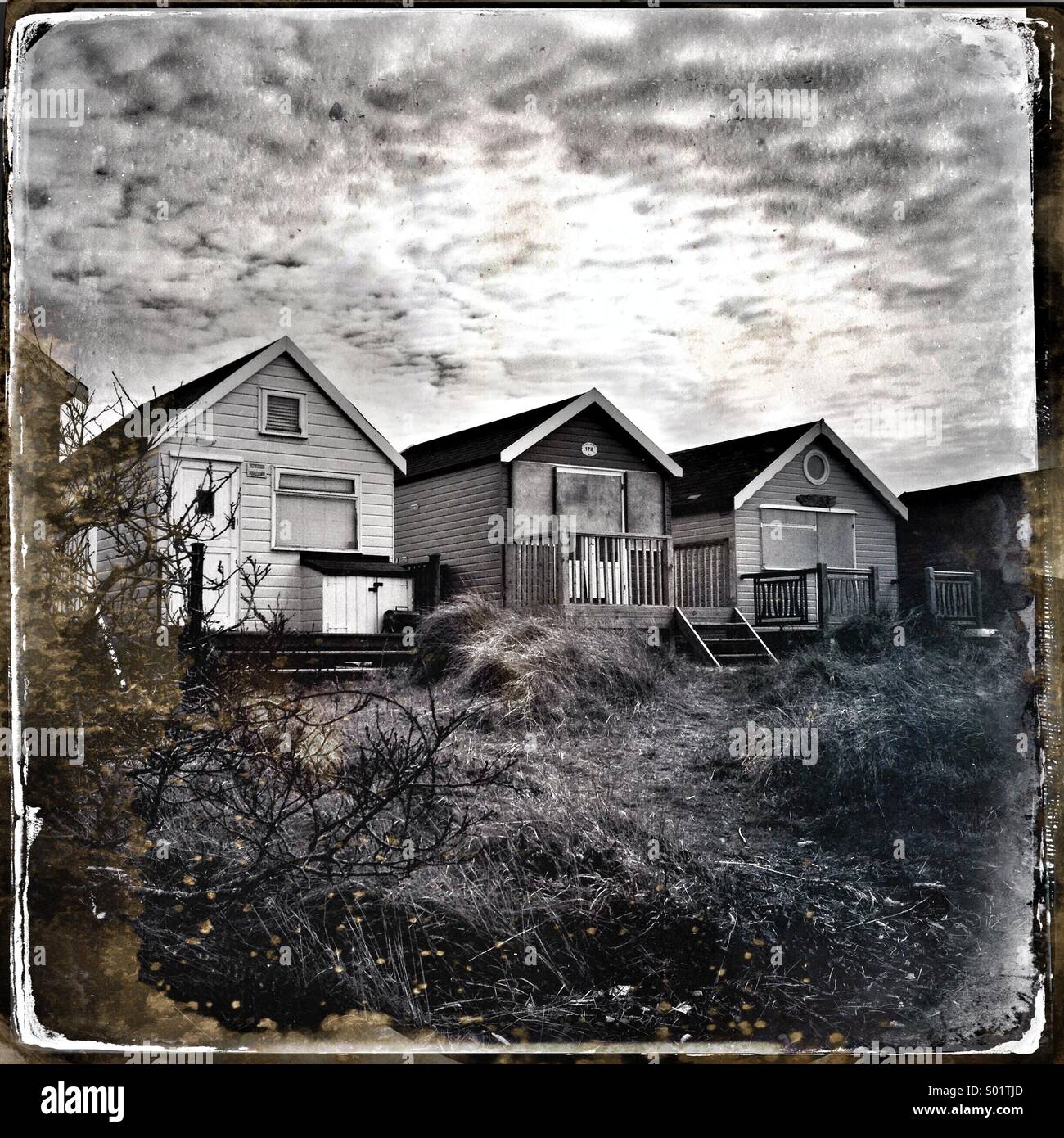 Strandhütten - Smartphone-aufgenommenes Stockfoto