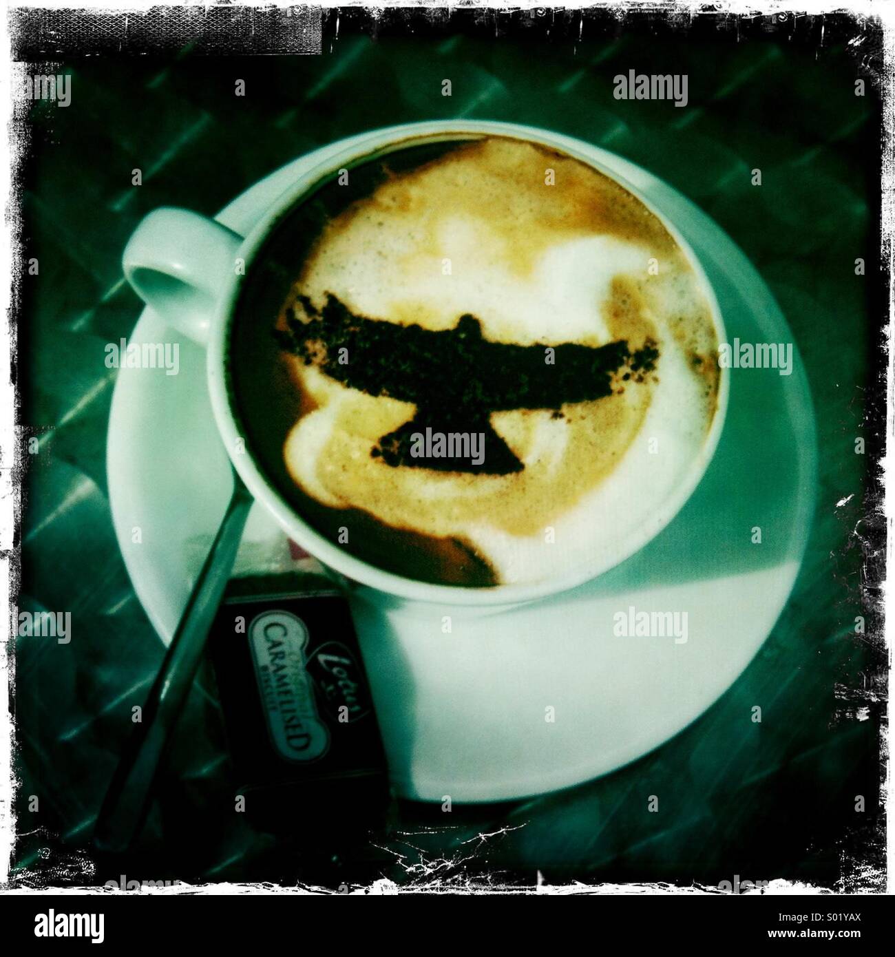 Rotmilan Silhouette im Kaffee Stockfoto