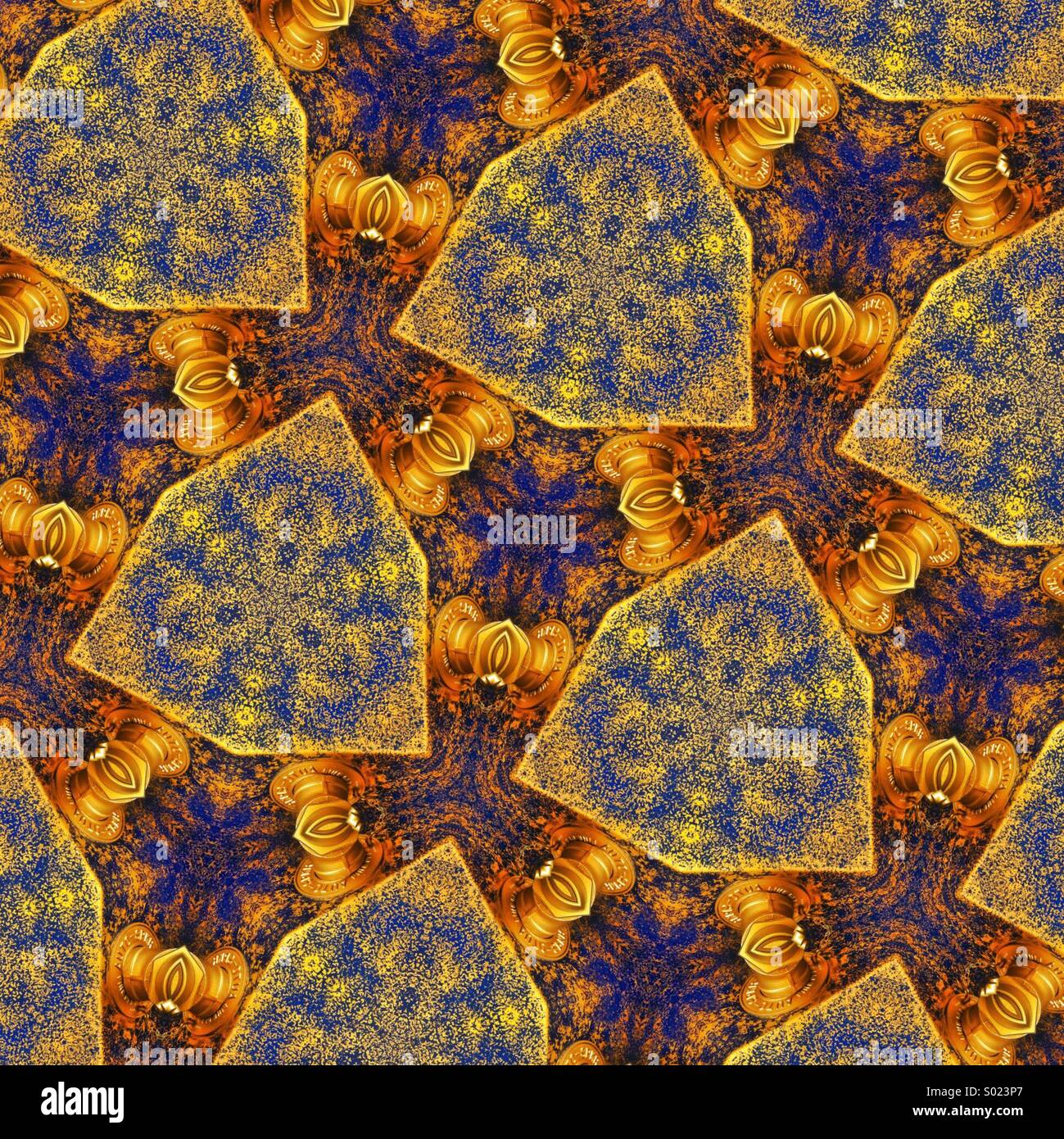 Ein Auge erfreulich kaleidoskopartige Muster in brillanten Gold und blau Stockfoto