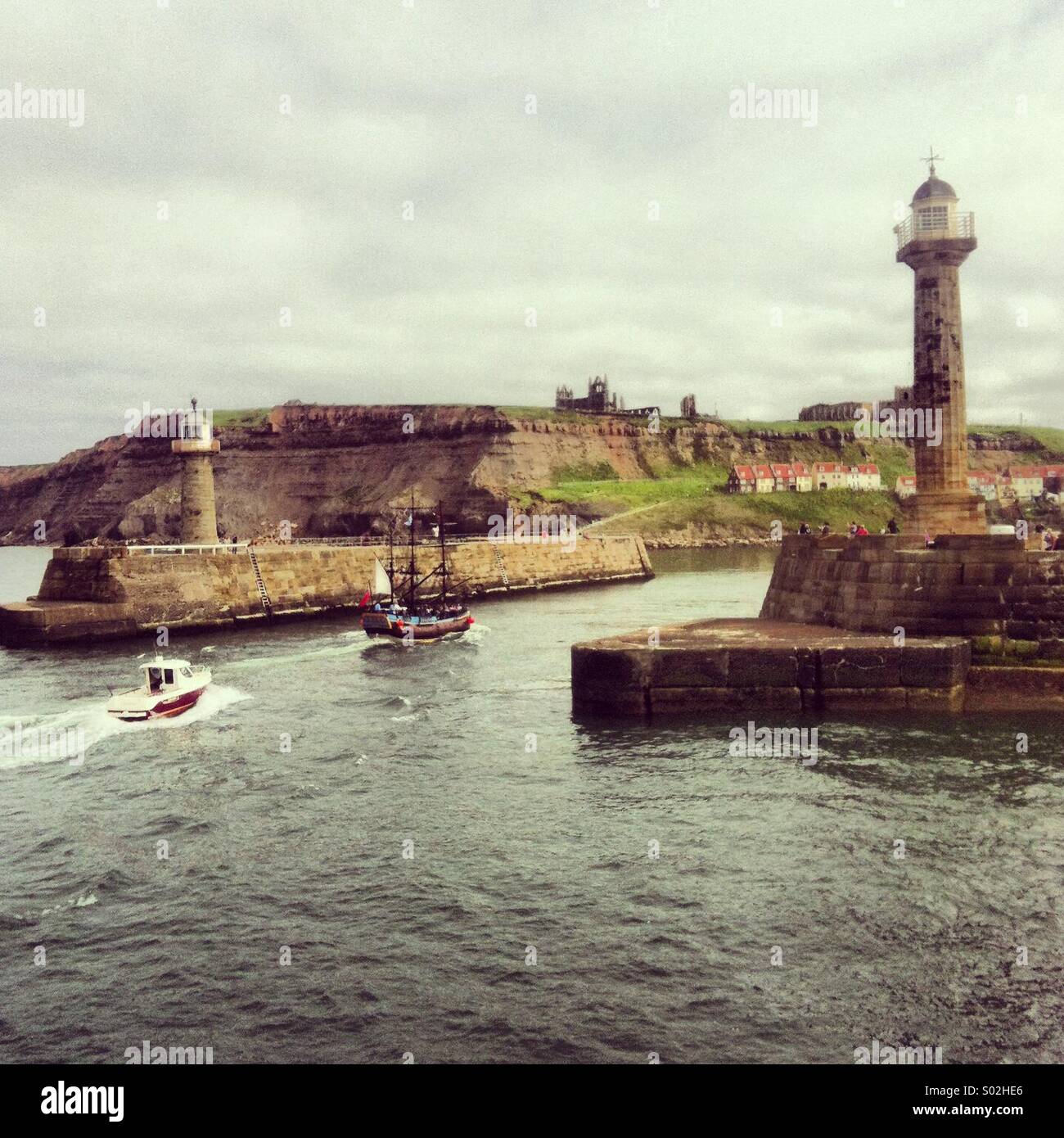 Whitby Leuchttürme Stockfoto