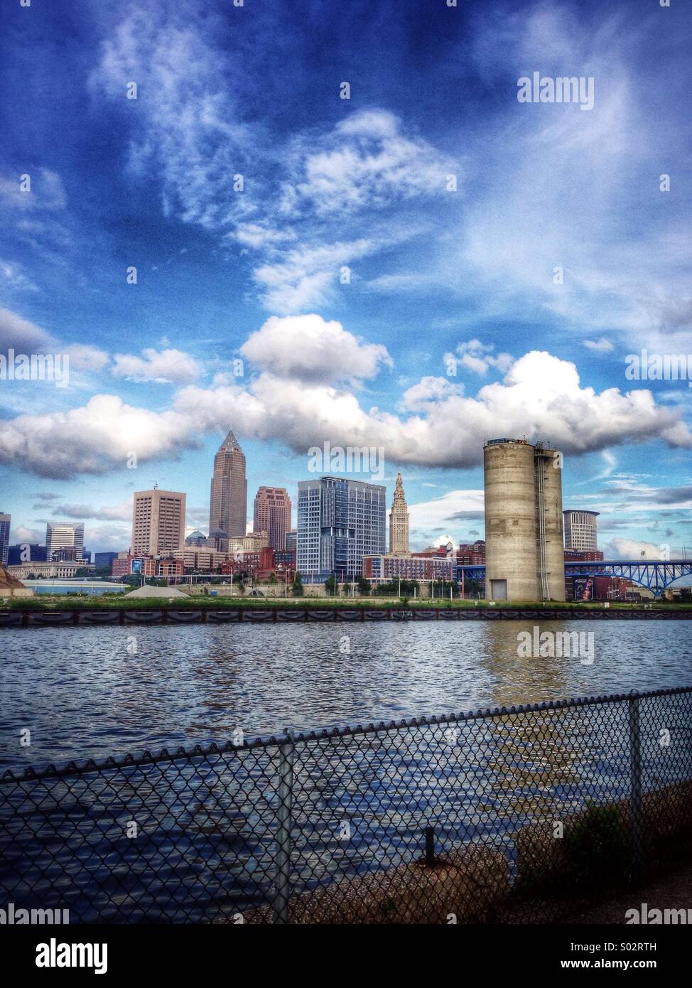 Cleveland Ohio und der Cuyahoga river Stockfoto