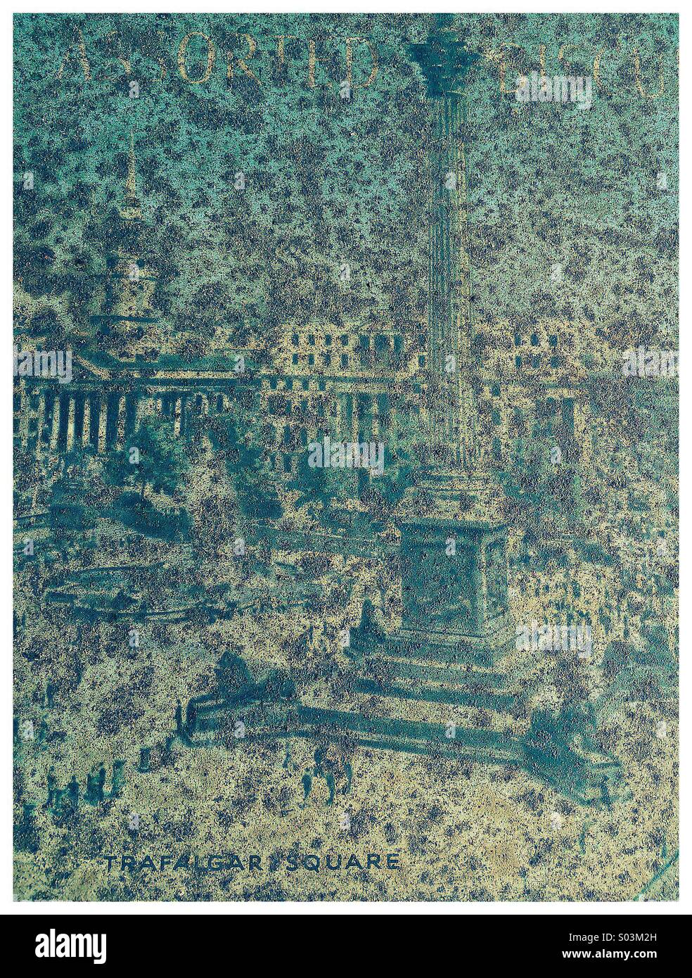 Trafalgar Square auf verrosteten alten Zinn container - Smartphone-aufgenommenes Stockfoto