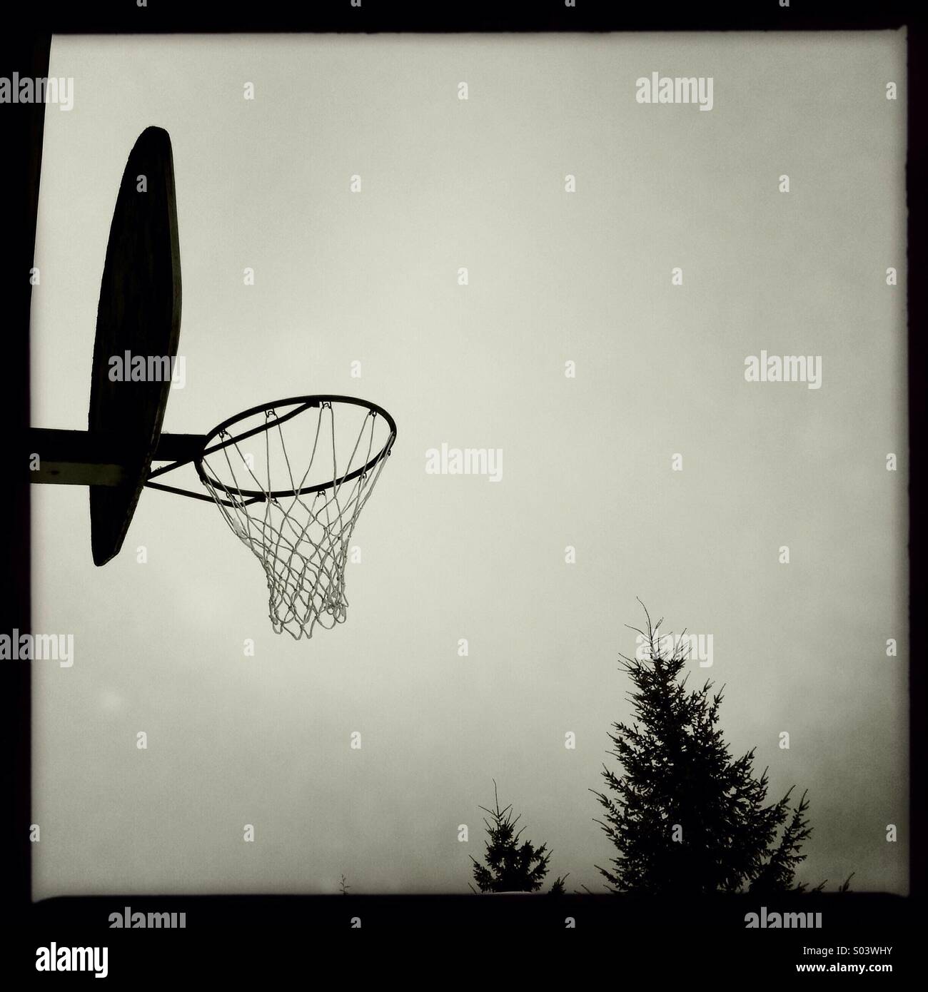 Schwarz/weiß der Basketballkorb als silhouette Stockfotografie - Alamy